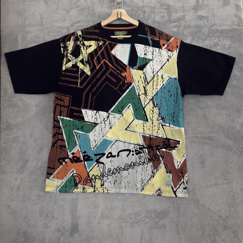 VTG Meezan Art Couture T Shirt Mens 2XL Abstract Graffiti Embroidered